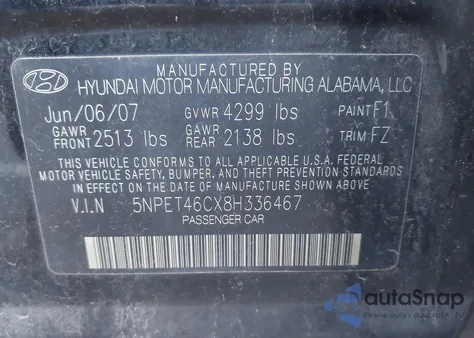2008 Hyundai Sonata Gls from USA, damaged, VIN 5NPET46CX8H336467